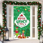 Clearance Before Christmas Gasue Grinch Christmas Tree Decorations, Christmas Door Cover,Christmas Door Decoration, Front Door Decor Holiday Xmas Party Supplies 78.7X35.4inch Christmas Gifts, D