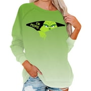 Clearance Before Christmas！Gotyou Grinch Christmas Sweatshirts, Women's Casual Fashion Halloween Print Long Sleeve O Neck Pullover Top Blouse Sweatshirt