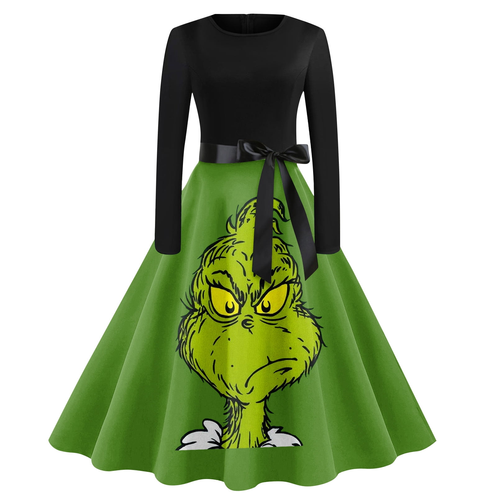 christmas grinch dress Clearance Before Christmas,Grinch Dress,Christmas Dresses for Womens Grinch  Crewneck Print Vintage Long Sleeve Party Dress Green Monster Fancy Cosplay  Outfits Grinch Christmas Costume for Women