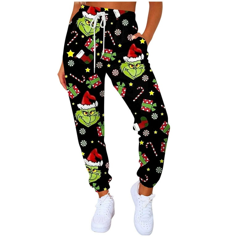 Clearance Before Christmas Grinch Sweatpants Christmas Sweatpants for Womens Ladies Joggers Tracksuit Bottoms Trousers Slacks Gym Jogging Sweat Pants