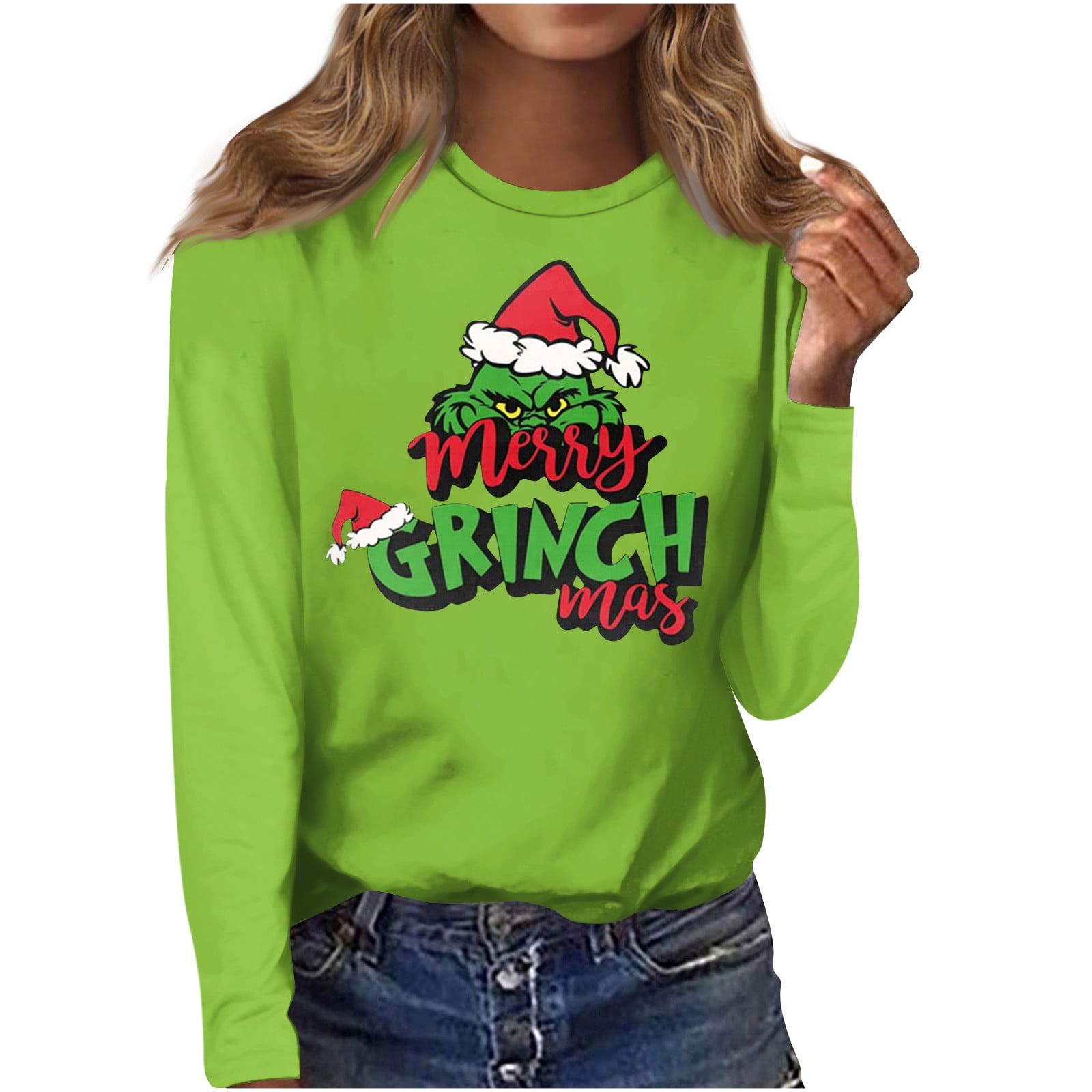 Clearance Before Christmas Grinch T Shirt Women s Round Neck Long