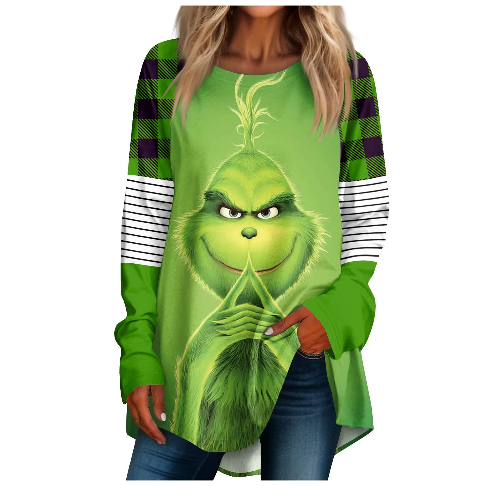 Clearance Before Christmas Grinch T Shirt Women s Round Neck Long