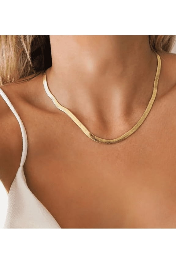 Clearance!Beforesun Gold Necklace For Women 14K Herringbone Flat Necklace 5MM 20" -26"Gold Plated
