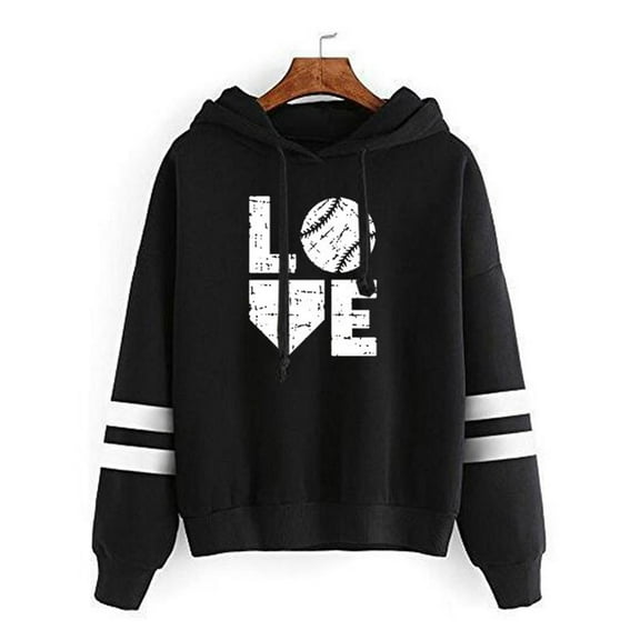 Below $10 POROPL Hooded Sweatshirt Women Long Sleeve Crew Neck Sweatshirt Printed Pullover Tops Black L