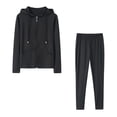 thumbnail image 1 of Below $10 POROPL Womens Hoodies Solid Hoodie Sweatshirt and Pant Tracksuit Sport Suit Black L, 1 of 7