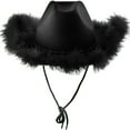 thumbnail image 1 of Clothing Berets Hat With Feather Fluffy Feather Brim Adult Size Cowboy Hat With Feathers For Party Play Dress Up Outfits For Women, 1 of 4