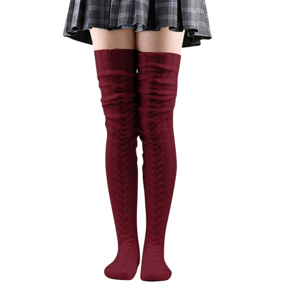 Clearance! Beshee Thigh High Stockings for Women Knit Leg Stocking Thigh Long Knee Cable Women Boot Socks Over Extra Socks Thigh High Socks for Women Wine