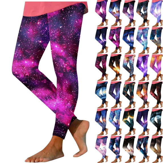 Clearance BiZtdJrK Women's Fashion Night Sky Graphic Print Leggings Casual High Waisted Workout Tights Stretch Ankle Length Gym Yoga Pants Holiday Outfits Navy L