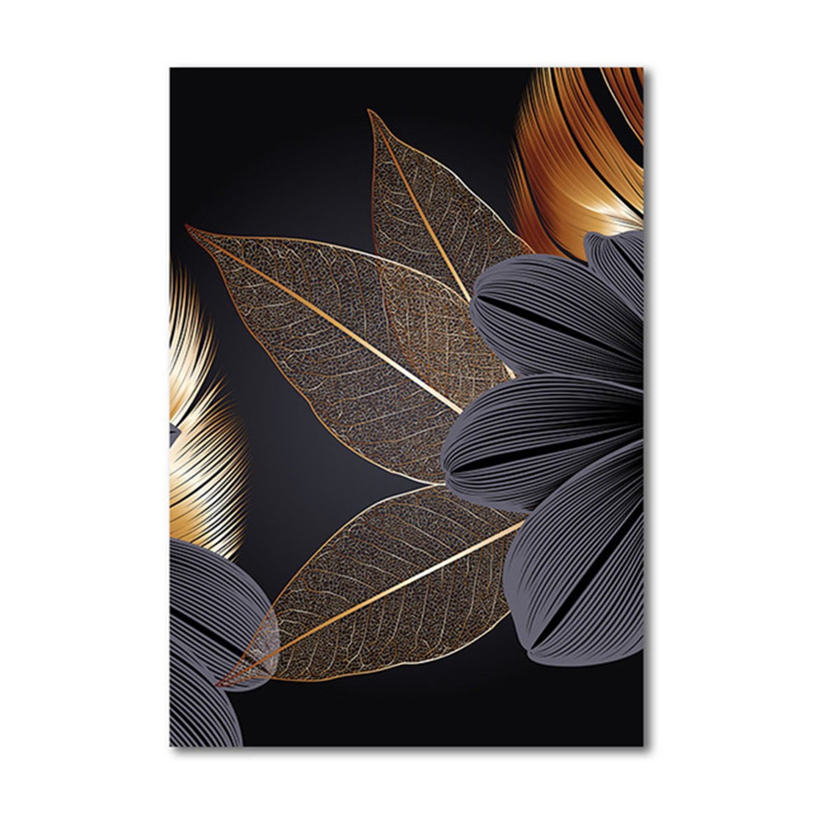 Bifavgk 1 Painting Core Modern Abstract Gold Black Leaves Wall Art ...