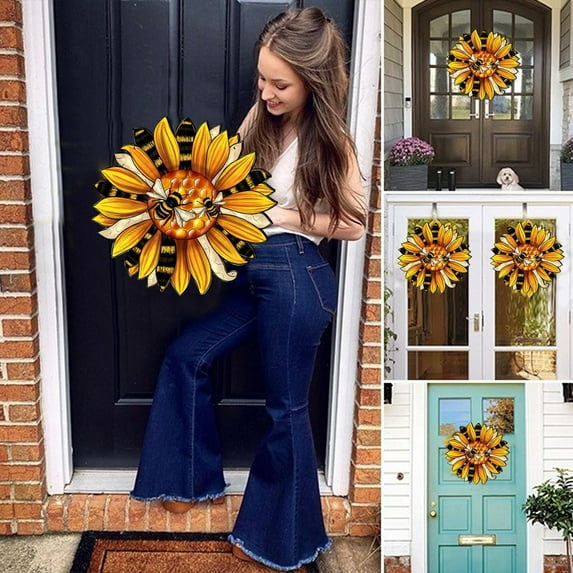 Bifavgk Festival Door Decorations Festival Sunflower Decorations Wooden Wreaths Front Door And Wall Hangings House Numbers For Outside Welcome Sign For Front Door Porch Decor