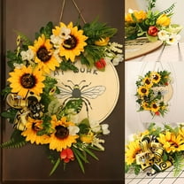 Bifavgk Wreath Sunflower Wreaths For Front Door 15.7In Summer Door Wreath With Sunflower Decor Artificial Farmhouse Wreath Sunflower Decor Welcome Sign For Home Outdoor Famrhouse