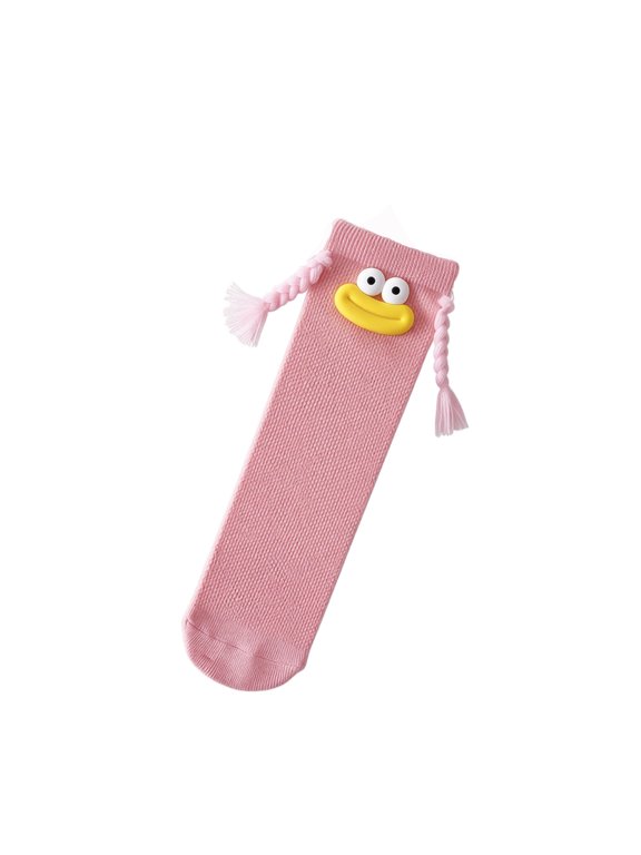 Clearance! Big Mouth Monster Socks, Colorful Long Tube Socks with Funny Design, Braided Style and Stretchy Fit for Daily Wear, School Outfits, Casual Indoor Comfort, Light pink