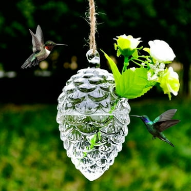 Clearance! Bird Feeder 1 Bird Feeder Glass Hummingbird Feeder for Outdoors Hanging Pinecone Shape Wild Bird Feeder with Round Feeding Ports Glass Blown Bird Feeder for Garden Backyard Ornaments (Pin