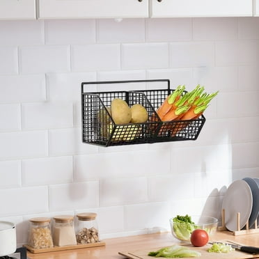Clearance Black Kitchen Wall Hanging Storage Basket Rustic Stackable Kitchen Counter Fruit Organizer Wire Baskets Container for Veggie, Garlic, Produce, Onion and Potato