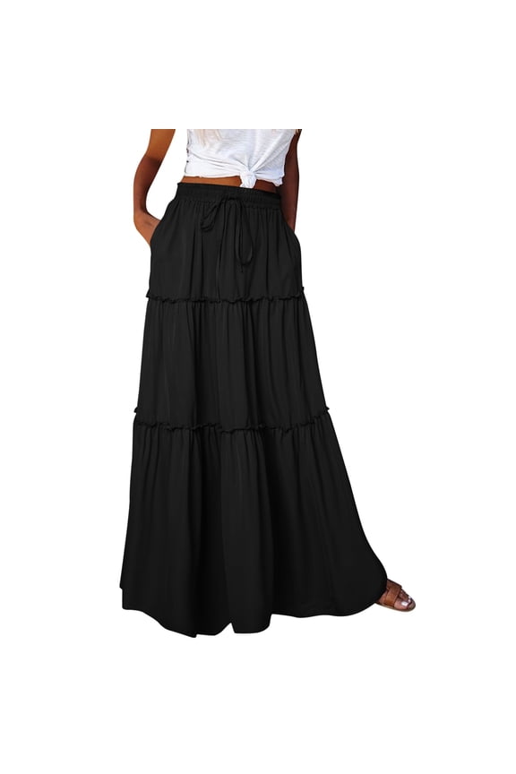 Long Skirts Fall Skirts for Women 2024 Womens Loose Long High Elastic Waist with Pockets and Belt Maxi Skirt Pleated Skirt Beach Skirt Casual Skirt Long Skirts for Women Fall