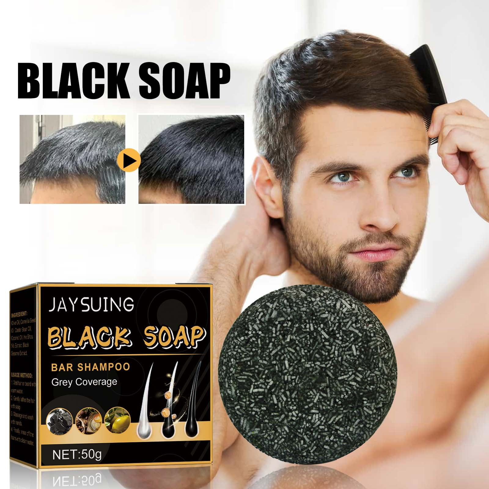 Clearance!Black Shampoo Soap, Black soap for Gray Hair, Gray Hair