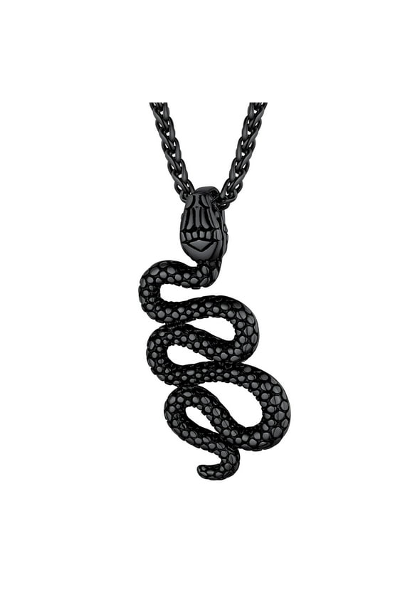 [Clearance]Black Snake Pendant Necklace for Men Women with Stainless Steel Wheat Chain Hip Pop Gift