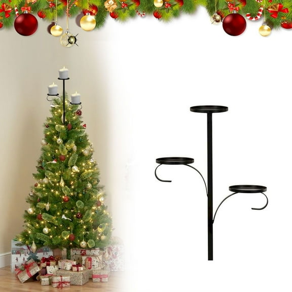 JKLOP Black Triple Tree Topper Tree Topper Candle Holder Candelabra Tree Topper for Christmas 3 Tier Candle Holder Christmas Topper Unique Li for Home & Kitchen