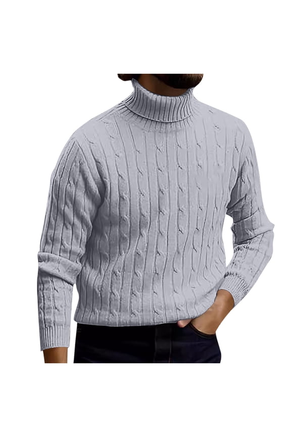 Clearance Black and Friday Up Under 45% Fayshow0 Men'S Winter Leisure Twisted Flower High Collar Men'S Knitted Bottom Sweater,Gray M