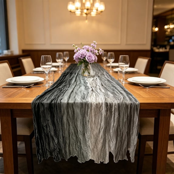 Clearance! Boho Gauze Table Runner 35 x 71 Inch, Gradient Crinkle Sheer Table Runner for Wedding Reception Bridal Shower Birthday Party Rustic Home Table Decor