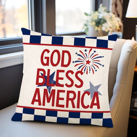 Clearance! Boovnll 4th of July Pillow Covers 18x18, Red White Blue Stars Stripe Throw Pillow Covers - Patriotic Pillow Covers for Memorial Day Home Sofa Couch Decor, 4th of July Decorations