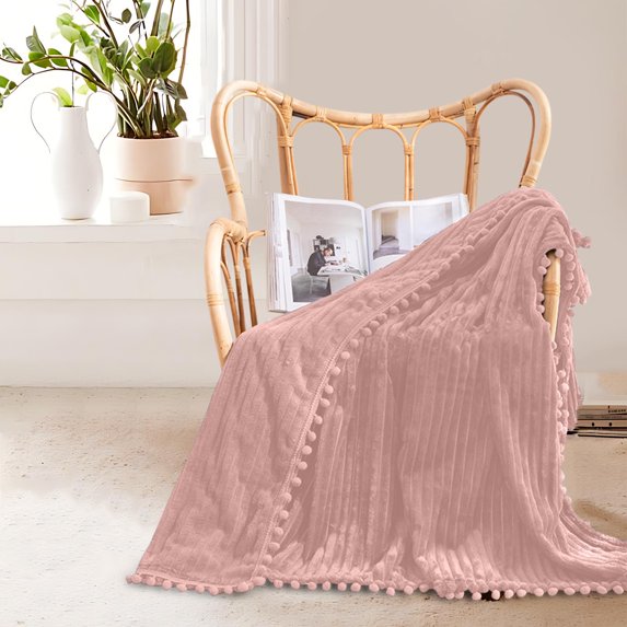 Clearance! Boovnll 59x79" Tassel Throw Blanket, Super Soft Warm Flannel Solid Color Thicken Blankets Microfiber Machine Washable for Bedroom Swimming Pool Sofa Floor Outdoor Camping Blanket