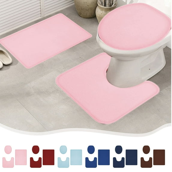 Clearance! Boovnll Bathroom Rugs Set of 2, Super Absorbent Soft Solid Color Coral Velvet Toilet Mat, Bath Mat Non-Slip Backing Quickly Drying for Bathroom, Kitchen, Pool, Bath Mats for Bathroom