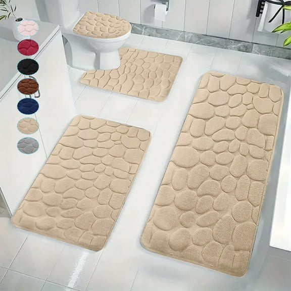 Clearance! Boovnll Bathroom Rugs Set of 4, Absorbent Soft Coral Velvet Cobblestones Emboss Bath Mat Non-Slip Backing Quickly Dry for Bathroom Kitchen Swimming Pool Bath Mats for Bathroom