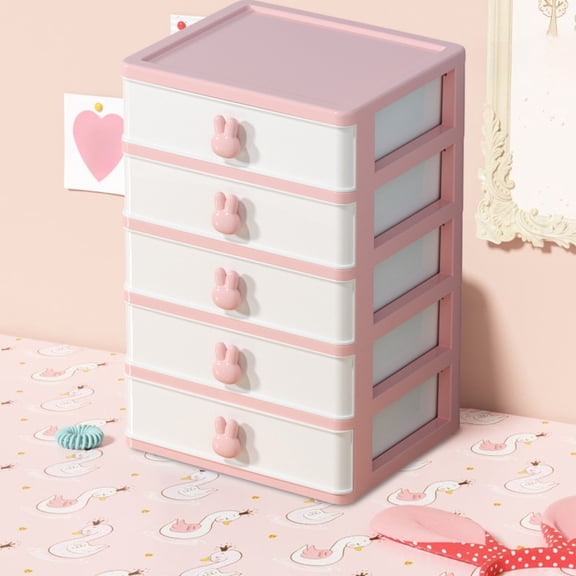 Clearance! Boovnll Desk Organizer with Drawers, 5 Clear Plastic Drawers, Desktop Organization Makeup Organizer Desk Storage Box for Make Up, Jewelry, Office Supplies, Desk Organizer
