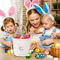 Clearance Boovnll Easter Basket, Large Capacity Cute Easter Bunny Canvas Basket Easter Baskets for Kids Easter Eggs Hunting,Gifts Baskets for Boys Girls, Easter Decorations