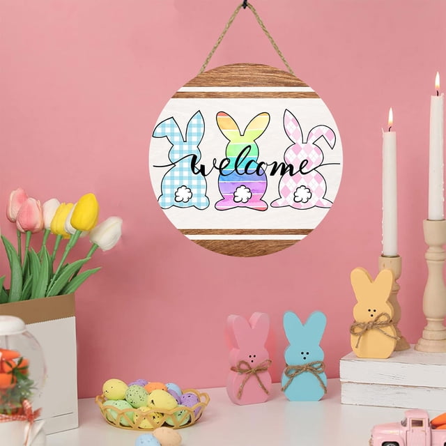 Clearance Boovnll Easter Door Sign, 9" Wooden Easter Bunny & Eggs