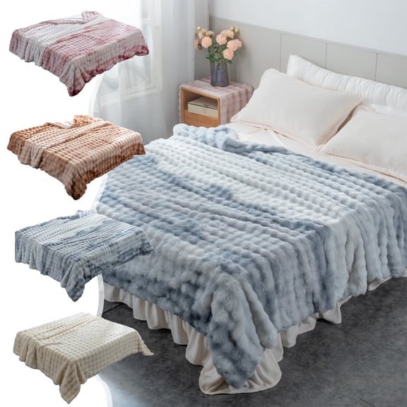 Clearance Boovnll Faux Fur Throw Blanket, 39x47" Super Soft & Warm Thicken Bunny Blanket, Throw Blanket, Lightweight Machine Washable for Bedroom, Living Room, Bed, Couch, Camping, Blanket