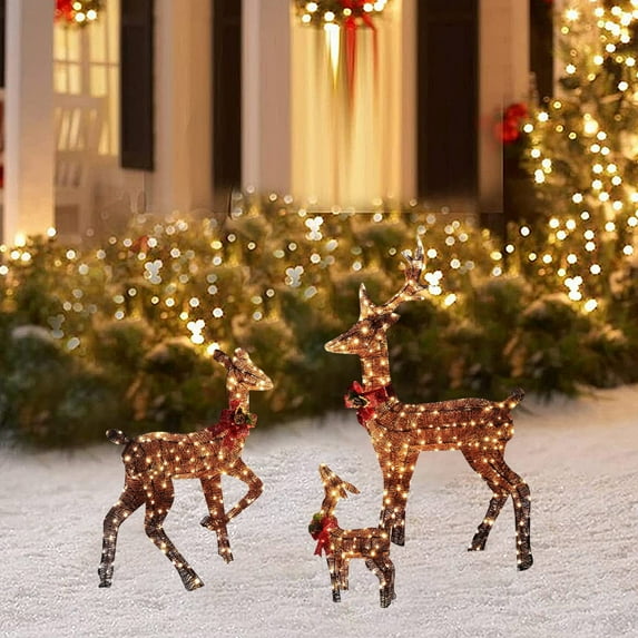 Clearance Boovnll Outdoor, Christmas Decorations Lighted 3Pcs Set Christmas Deer Glitter Standing Animals Christmas Outdoor Decorations with LED Lights for Yard Garden Party, Christmas Decorations
