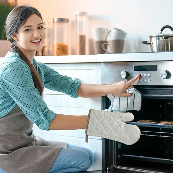 Clearance Boovnll Oven Mitts, 2Pcs Classic 11" Long Mitt Heat Resistant & Non-Slip for Kitchen Oven Mits with Soft Cotton Lining for Home Kitchen Cooking, Baking, BBQ Gloves, Oven Mitt