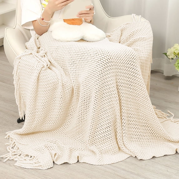 Clearance! Boovnll Throw Blanket, 50x72" Tassel Super Soft Warm All Seasons Knitted Blankets, Microfiber Machine Washable for Indoor Bedroom, Couch, Sofa, Floor, Camping, Blanket
