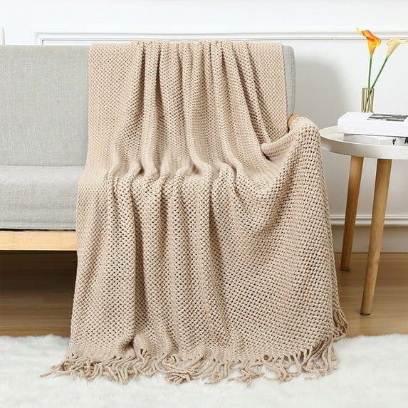 Clearance! Boovnll Throw Blanket, 50x72" Tassel Super Soft Warm All Seasons Knitted Blankets, Microfiber Machine Washable for Indoor Bedroom, Couch, Sofa, Floor, Camping, Blanket