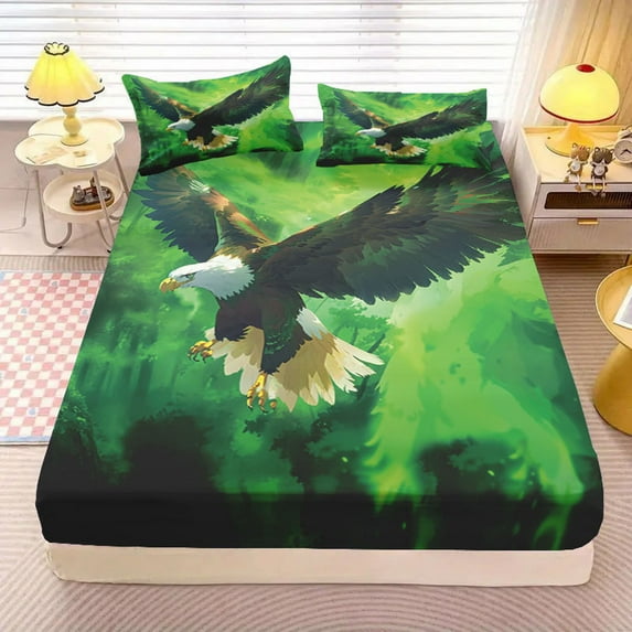 Clearance! Boovnll Twin Fitted Sheet, 3 Piece Luxury 4th of July Printing Wrinkle-Free Fitted Sheet with Deep Pocket Soft Washable for Bedroom, Bed Sheets (1 Fitted Sheet, 2 Pillow Cases)