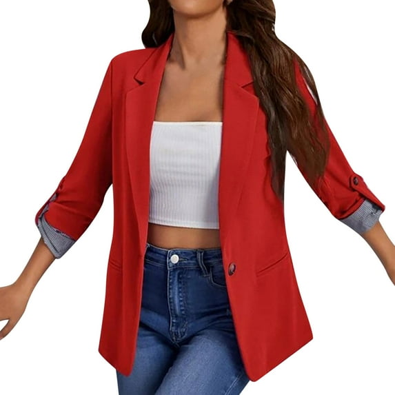 Clearance! Ohufall Blazer Jacket For Women, Business Clothes For Women, Suits Women Business Attire Solid Color Stitching Stripe Long Sleeve Pocket Cardigan Coat Top Clearance