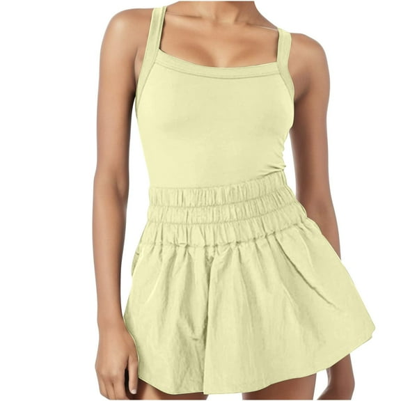 Clearance! Ohufall Jumpsuits for Women, Fashion Casual Loose Sexy Round-Neck Solid Summer Sleeveless Dresses Jumpsuit Shorts Overalls Women, Rompers for Women, Onesie for Women Clearance