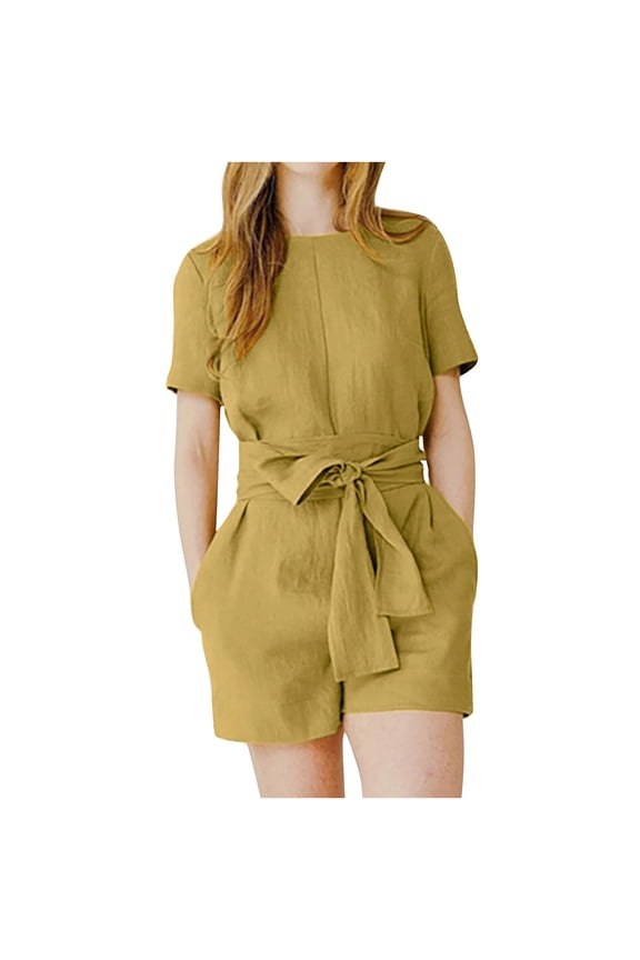 Clearance! Ohufall Jumpsuits for Women, Fashion Summer Casual Sexy Short Sleeve Solid Color V-Neck Jumpsuits Overalls Women, Rompers for Women, Onesie for Women Clearance