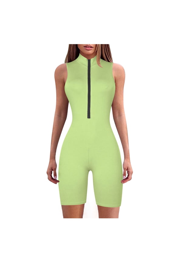 Clearance! Ohufall Jumpsuits for Women, High Neck Zipper Jumpsuit Solid Color Jumpsuit Shorts Tight Jumpsuit Overalls Women, Rompers for Women, Onesie for Women Clearance