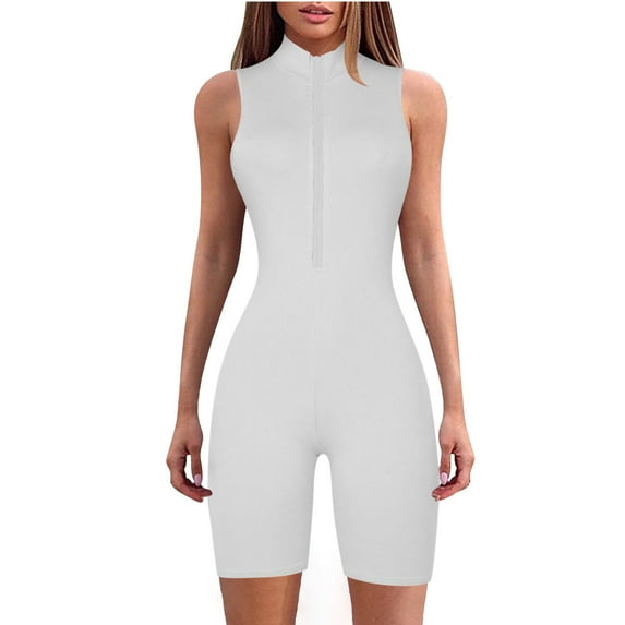 Clearance! Ohufall Jumpsuits for Women, High Neck Zipper Jumpsuit Solid Color Jumpsuit Shorts Tight Jumpsuit Overalls Women, Rompers for Women, Onesie for Women Clearance