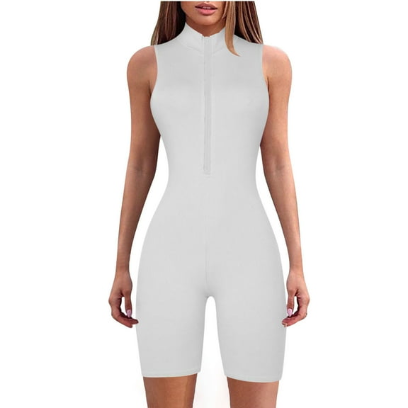 Clearance! Ohufall Jumpsuits for Women, High Neck Zipper Jumpsuit Solid Color Jumpsuit Shorts Tight Jumpsuit Overalls Women, Rompers for Women, Onesie for Women Clearance