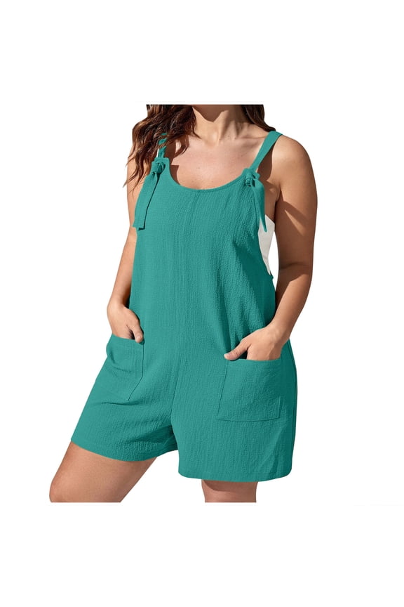 Clearance! Ohufall Jumpsuits for Women, Plus Size Womens Fashion Summer Solid Casual Sleeveless Suspender Short Jumpsuit Overalls Women, Rompers for Women, Onesie for Women Clearance