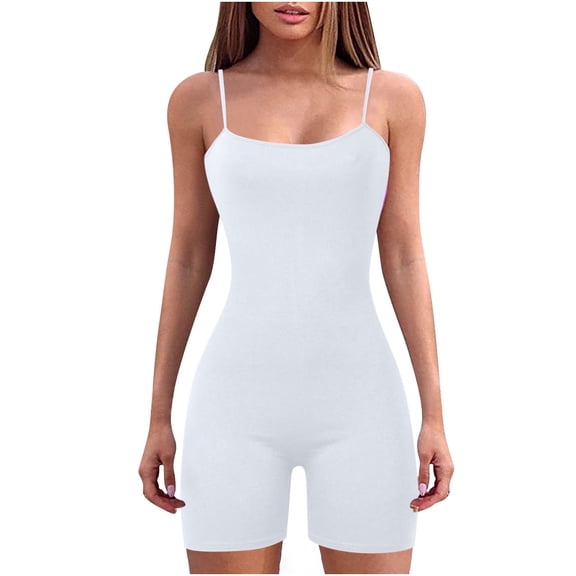 Clearance! Ohufall Jumpsuits for Women, Round Neck Shoulder Sling Jumpsuit Solid Color Jumpsuit Shorts Tight Jumpsuit Overalls Women, Rompers for Women, Onesie for Women Clearance