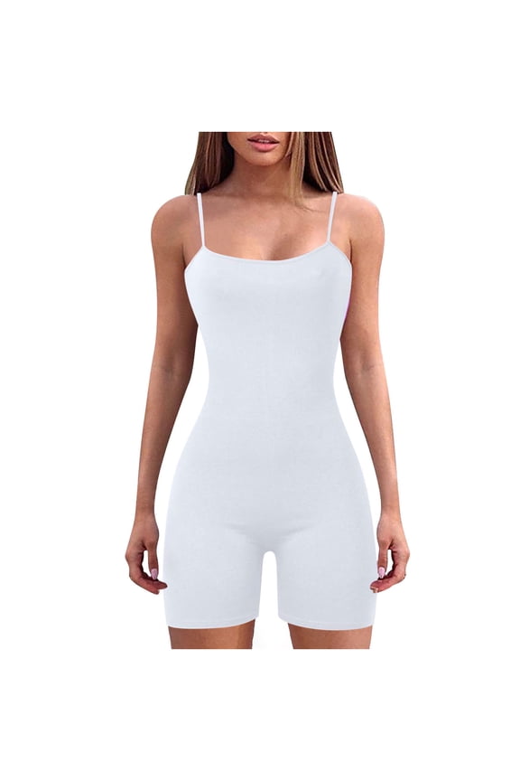 Clearance! Ohufall Jumpsuits for Women, Round Neck Shoulder Sling Jumpsuit Solid Color Jumpsuit Shorts Tight Jumpsuit Overalls Women, Rompers for Women, Onesie for Women Clearance