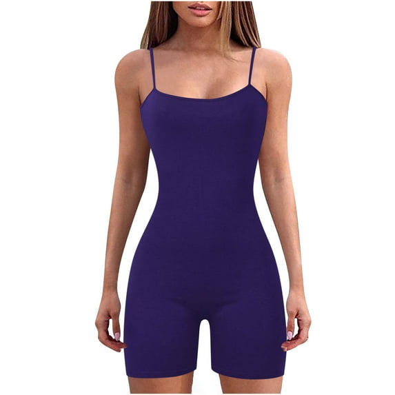 Clearance! Borniu Jumpsuits for Women, Round Neck Shoulder Sling Jumpsuit Solid Color Jumpsuit Shorts Tight Jumpsuit Overalls Women, Rompers for Women, Onesie for Women Clearance