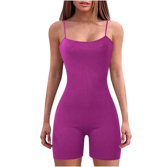 Clearance! Borniu Jumpsuits for Women, Round Neck Shoulder Sling Jumpsuit Solid Color Jumpsuit Shorts Tight Jumpsuit Overalls Women, Rompers for Women, Onesie for Women Clearance