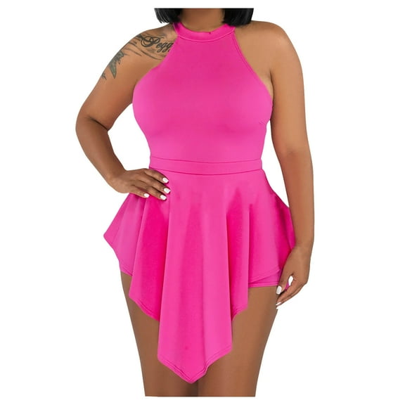 Clearance! Ohufall Jumpsuits for Women, Solid Color Ssexy Halter Irregular Skirt Hollow Out Split Joint Jumpsuit Overalls Women, Rompers for Women, Onesie for Women Clearance