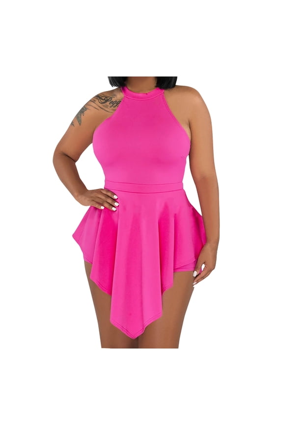 Clearance! Ohufall Jumpsuits for Women, Solid Color Ssexy Halter Irregular Skirt Hollow Out Split Joint Jumpsuit Overalls Women, Rompers for Women, Onesie for Women Clearance